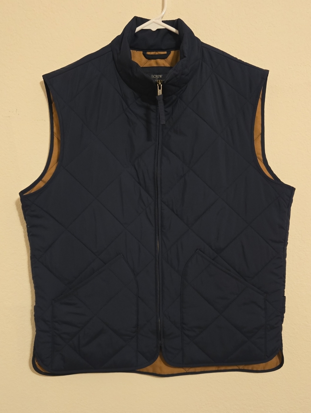 J. Crew Quilted Vest with Tan Contrast Lining - Medium